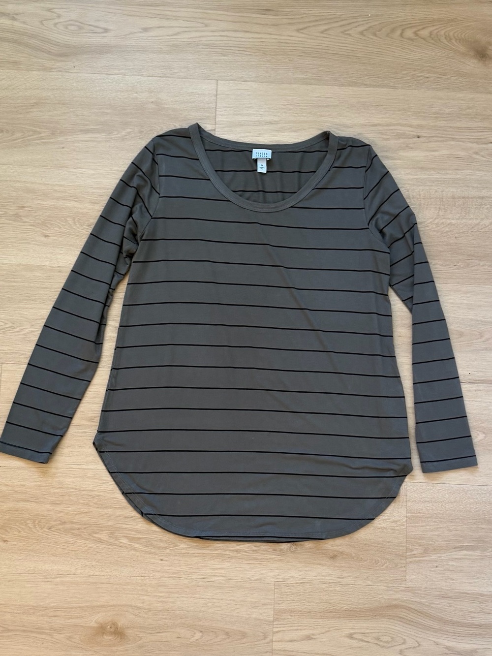 Scoop Neck Olive & Black Striped Long-Sleeve Top